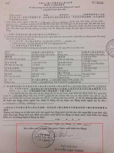 Lãnh đạo Vinagimex sử dụng con dấu Liên minh HTX Việt Nam để XKLĐ sang Đài Loan?