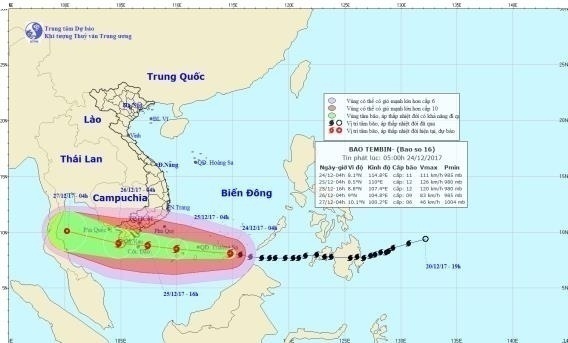 Cơn bão số 16 (bão Tembin) hiện đang di chuyển dữ dội tới sát khu vực Nam Bộ giật tới cấp 15. 