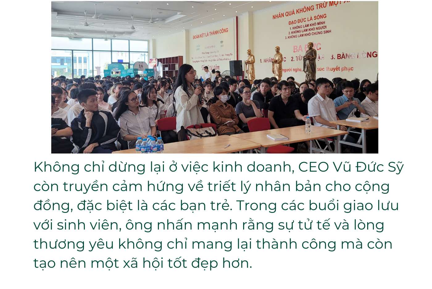 Bản sao CEO Vũ Đức Sỹ luôn tâm niệm rằng sống và làm việc theo nguyên tắc không làm khổ mình, không làm khổ người, không làm khổ chúng sinh chính là con đường dẫn đến hạnh phúc viên mãn và thành côn