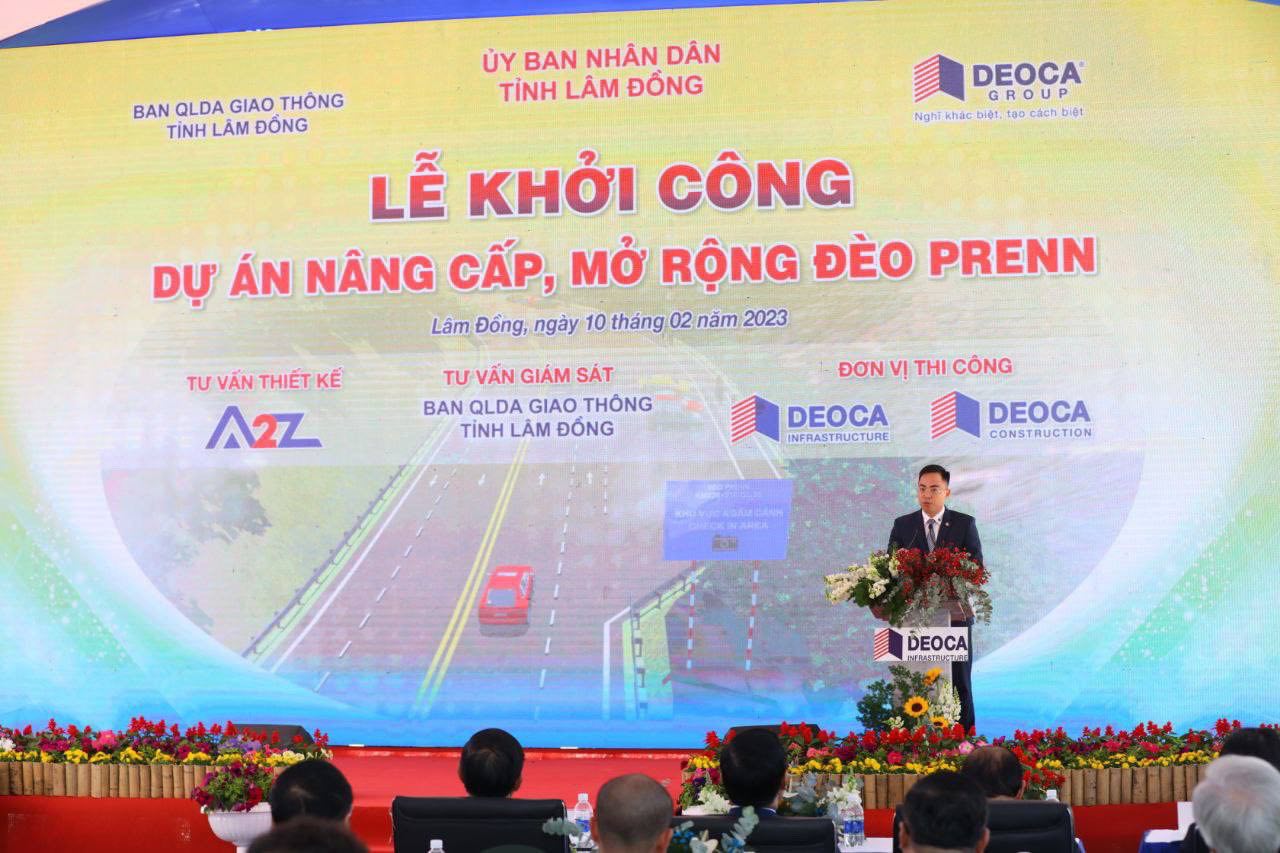 Ông Nguyễn Quang Huy- Tổng Giám đốc Công ty HHV, đại diện Liên danh nhà thầu phát biểu tại lễ khởi công