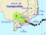 Bão số 9 thành áp thấp, suy yếu ở Campuchia