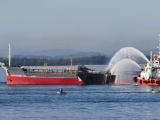 Quảng Ngãi: Tàu chở dầu bốc cháy trên biển, 1 thuyền viên mất tích
