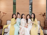 Dàn nghệ sĩ chúc mừng Hoa hậu Ngọc Hân khai trương showroom áo dài mới 