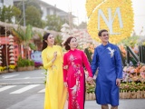 Hoa hậu Ngọc Hân cùng gia đình khoe sắc với áo dài tại đường hoa Home Hanoi Xuan