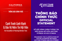California Fitness & Yoga và Anytime Fitness Việt Nam lên tiếng về thông tin gây nhầm lẫn