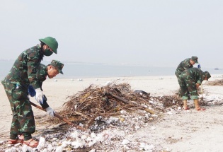 260 cán bộ chiến sĩ tại Quảng Ninh tham gia làm sạch vịnh Hạ Long