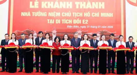 Tổng Bí thư Tô Lâm dự lễ khánh thành Nhà tưởng niệm Chủ tịch Hồ Chí Minh tại Đồi E2, Điện Biên