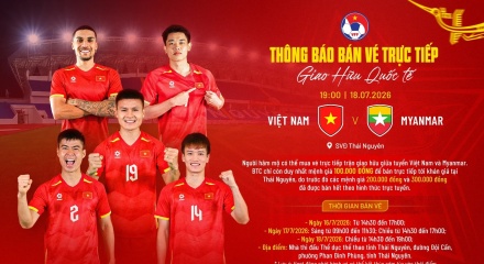Từ 16/7, Thái Nguyên mở bán vé trận giao hữu Việt Nam - Myanmar