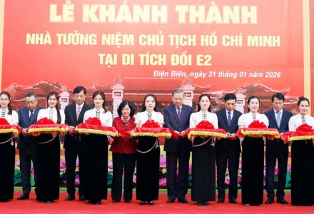 Tổng Bí thư Tô Lâm dự lễ khánh thành Nhà tưởng niệm Chủ tịch Hồ Chí Minh tại Đồi E2, Điện Biên