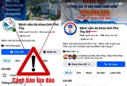 Xuất hiện fanpage giả mạo Bệnh viện Đa khoa tỉnh Phú Thọ để kêu gọi từ thiện