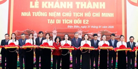 Tổng Bí thư Tô Lâm dự lễ khánh thành Nhà tưởng niệm Chủ tịch Hồ Chí Minh tại Đồi E2, Điện Biên