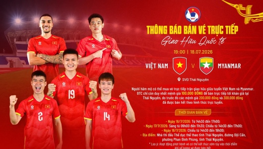 Từ 16/7, Thái Nguyên mở bán vé trận giao hữu Việt Nam - Myanmar